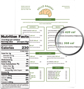 Bakery Nutrition Label Menu