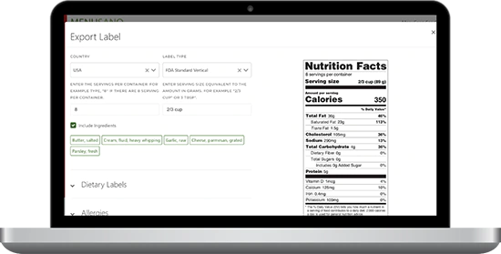 MenuSano Nutrition Label creator software